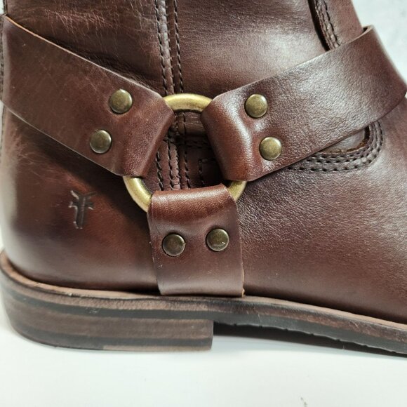 FRYE Sam Harness Mens Boots 8M Dark Brown Leather Mid-Calf Back Zipper - Picture 8 of 16